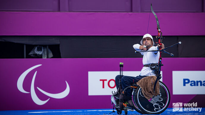Anton Ziapev shoots at the Tokyo 2020 Paralympic Games.