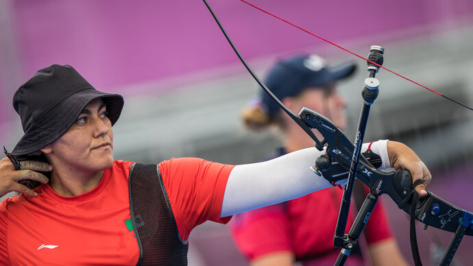 Alejandra Valencia shoots during the Tokyo 2020 Olympic Games.