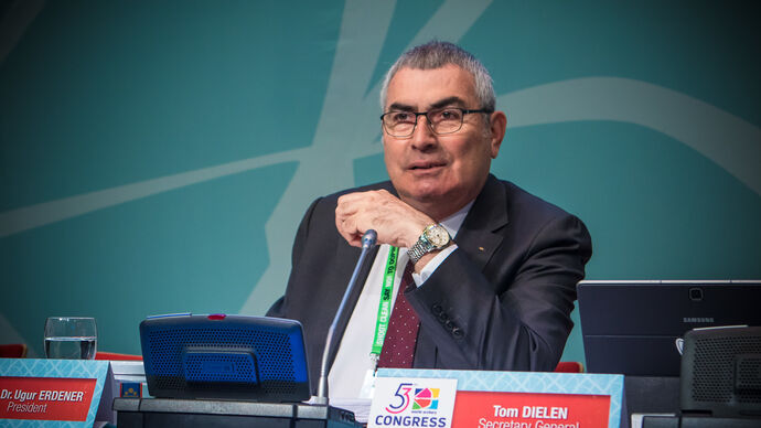 Prof Dr Ugur Erdener during World Archery Congress in 2019.