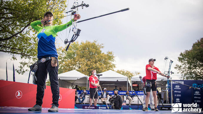 Toja Ellison shoots at the Yankton 2021 Hyundai Archery World Cup Final. 