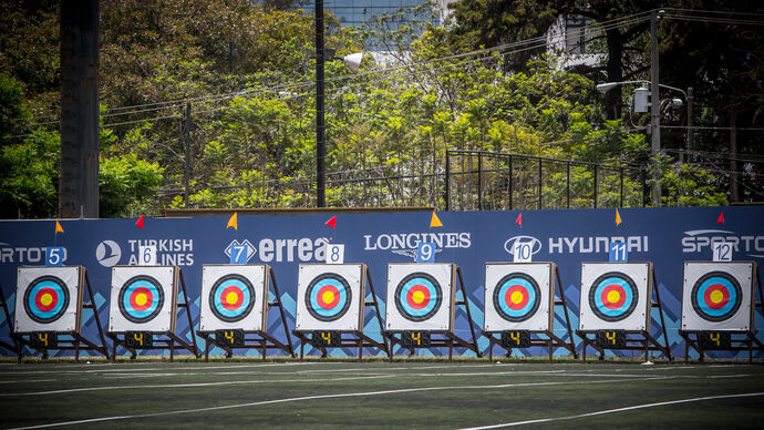 Targets during eliminations at the first stage of the 2021 Hyundai Archery World Cup in Guatemala City.