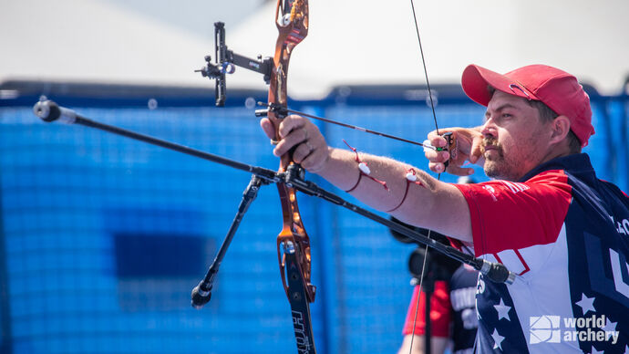 Brady Ellison shoots during the Hyundai Archery World Cup season opener in Antalya.