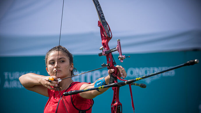 Madalina Amaistroaie shoots during the final qualifier for the Tokyo 2020 Olympic Games.