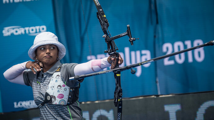 Deepika Kumari shoots during finals at the Antalya stage of the Hyundai Archery World Cup in 2018.