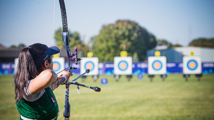 Ana Vazquez shoots at the Yankton 2021 Hyundai World Archery Championships.