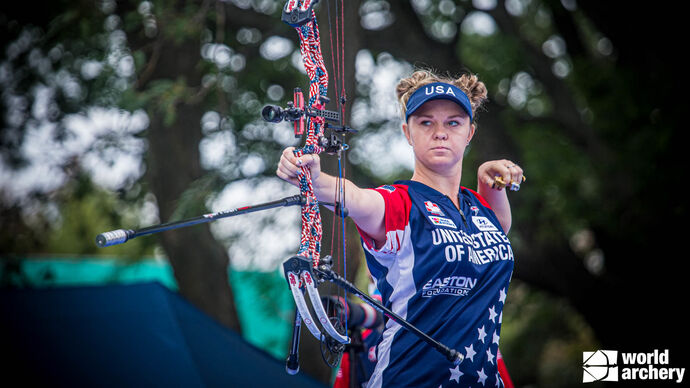 Savannah Vanderwier shoots at the 2021 Hyundai Archery World Cup Final in Yankton.