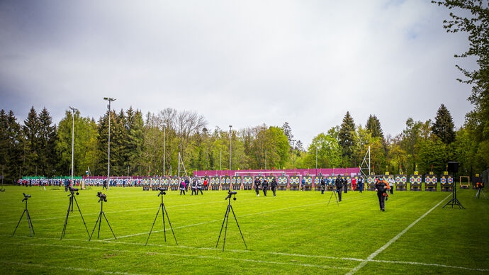 The competition fields at the second stage of the 2021 Hyundai Archery World Cup in Lausanne.