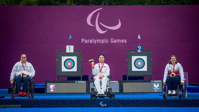 The W1 women’s podium at the Tokyo 2020 Paralympic Games.