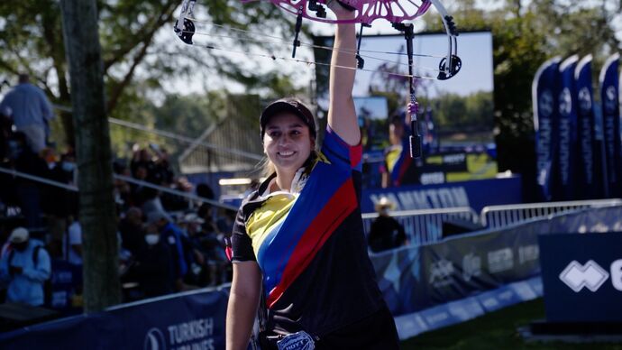 Sara Lopez celebrates after winning the world championships in Yankton.