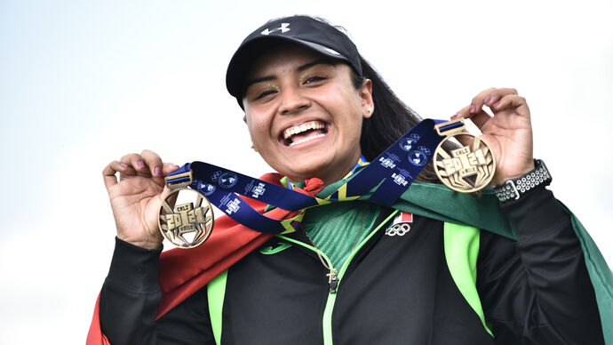 Dafne Quintero celebrates winning two gold medals at the Cali 2021 Junior Pan American Games.
