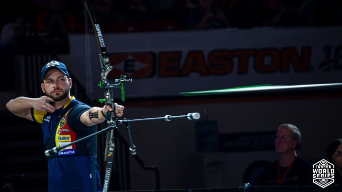 Felix Wieser shoots his way to first at the 2022 Indoor Archery World Series Finals.