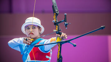 Do Thi Anh Nguyet shooting at Tokyo 2020 Olympics.