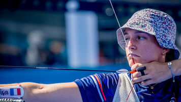 Lisa Barbelin shooting at Antalya 2024 Hyundai Archery World Cup.