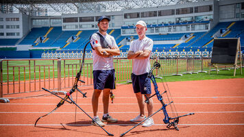 Nicolas Bernardi and Victor Bouleau at the Shanghai 2023 Hyundai Archery World Cup.
