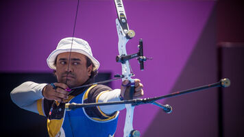 Khairul Anuar Mohamad shoots at the Tokyo 2020 Olympic Games. 