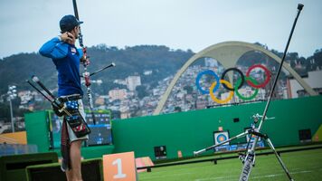 Zach Garrett shoots during the Rio 2016 Olympic Games.