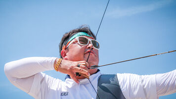 Oh Jin Hyek shoots during practice at the Tokyo 2020 Olympic Games.